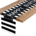 Happy Birthday Table Runner Black Striped Table Decorations Stripe Birthday Party Sign, 72 Inches