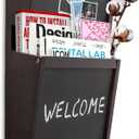 Rustic 2-Slot Mail Sorter Organizer for Wall with Chalkboard Surface & 3 Double Key Hooks - Wooden Wall Mount Mail Holder Organizer  Wall Dcor for Entryway Made of Paulownia Wood - Dark Brown