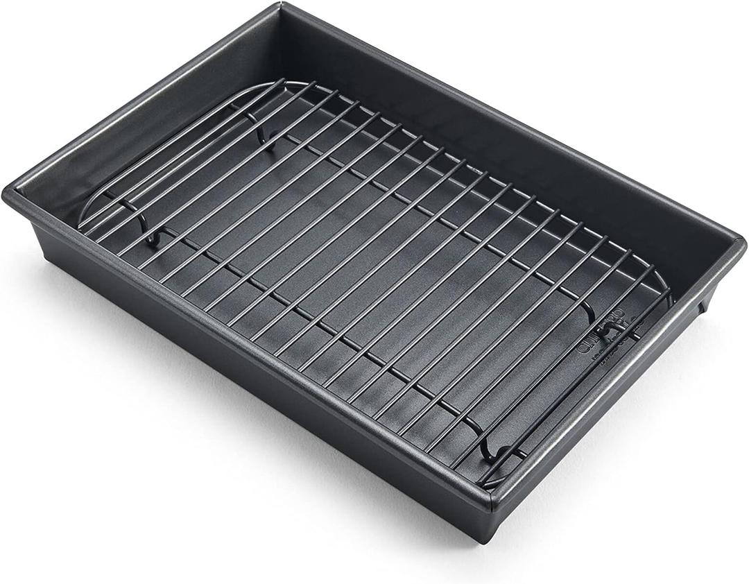 Chicago Metallic Petite Roast Pan Set with Rack, 10x7 inch Nonstick Toaster Oven Baking Pan, Perfect for Single Serving Meals and Small Batch Cooking