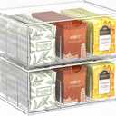 2 Pack Clear Tea Bag Organizer, Stackable Drawer Organizer with Dividers for Pantry Bathroom Vanity Kitchen - Cabinet Countertop Shelf Plastic Storage Bins for Coffee/Makeup/Cosmetic/Crafts/Jewelry