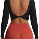 Aoxjox Long Sleeve Crop Tops for Women Emma Twist Back Workout Cropped T Shirt Top, Black, Size: L