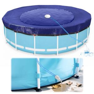 24 Ft Pool Covers for Above Ground Pools with Automatic Siphon Drain, Extra Thick Heavy-Duty Round Winter Pool Cover, Stop Waterlogging, 2-in-1 Tear-Proof UV-Resistant Pool Tarps with Pulley and Cab