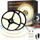 COB LED Strip Lights 100ft,3000K DC 24V Dimmable Warm White Flexible LED Rope Lights for Bedroom, with Remote and app Control LED Lights Strip for Living Room, Shelf, Cabinet