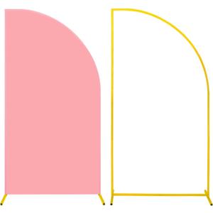 Metal Arch Backdrop Stand and Cover Set,1 Dusty Rose Spandex Fitted Arch Cover with 1 Gold Wedding Arched Stand Frame for Parties Birthday Baby Shower Bridal Banquet Decoration(5.2FTx2.6FT)