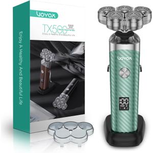 VOYOR Electric Razor for Men - 5D Floating Shavers for Men Magnetic Electric Shaver Rechargeable Face Shaver LED Display Wet Dry Shaving IPX6 Waterproof Mens Rotary Razor TX500 (Green)