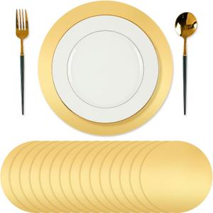 Tioncy 50 Pcs Gold Round Paper Placemats Decorative Disposable Placemats Table Mats for Dining Wedding Table Decoration Home Banquet New Years Festive Party Birthday Holiday
