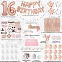 PartyHooman Sweet 16 Birthday Decorations Rose Gold With Sweet 16 Sash and Tiara Set, 2Pcs Backdrop, 25Pcs Pre-assembled Photo Booth Props, Balloons, Cake Topper | 16th birthday decorations for girls