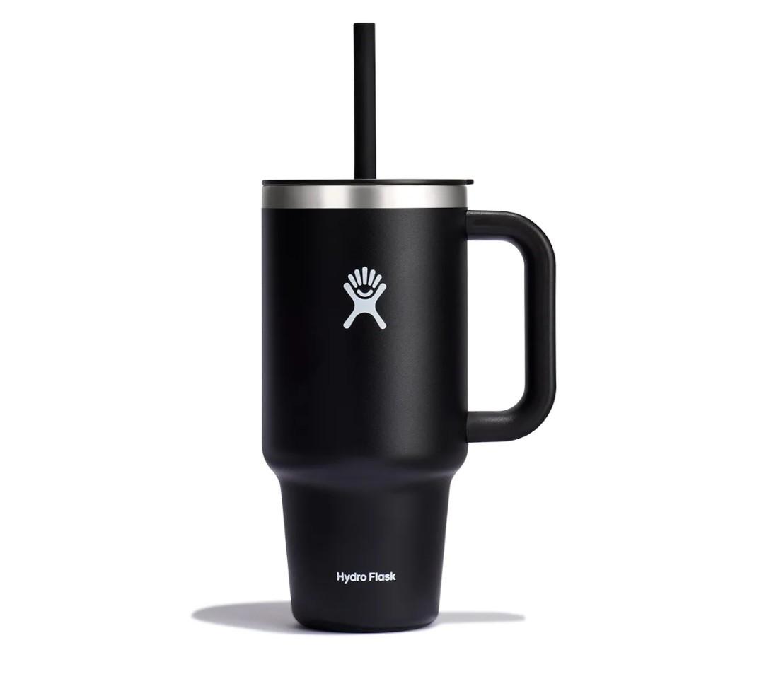 Hydro Flask Travel Tumbler with Handle, Lid and Straw - Insulated Stainless Steel in 32 Oz Black