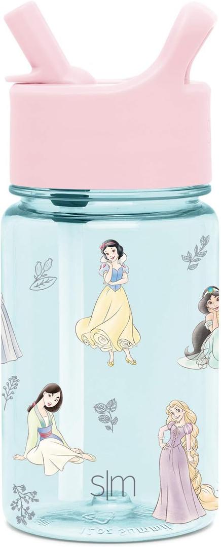 Simple Modern Disney Princess Kids Water Bottle Plastic BPA-Free Tritan Cup with Leak Proof Straw Lid | Reusable and Durable for Toddlers, Girls | Summit Collection | 12oz, Princesses Royal Beauty (12 Ounces, -Disney-Princesses Royal Beauty)