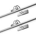 26" Wireless Picture Lights, 8000 mAh Rechargeable Battery Art Display Light with Remote Control, Dimmable/Timer Off Dartboard Light, 3 Lighting Modes Full Metal Painting Lights (Nickel-2 Pack)