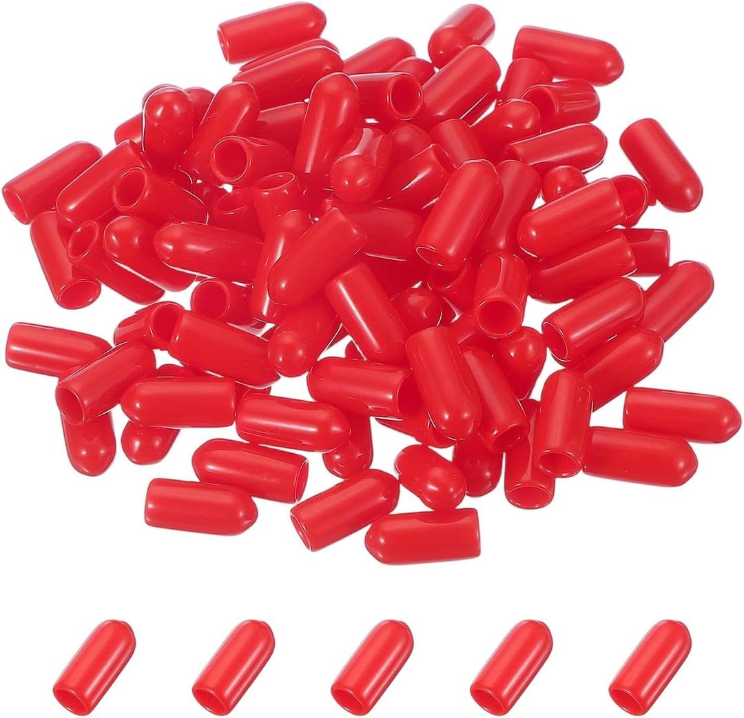 uxcell 100pcs Pegboard Hooks Protector Rubber End Caps, Peg Board Hook Flexible Prongs End Tips Caps Rack Cover for Pegboard Dishwasher Hook, Red(18mm Long 5mm Inner Dia)