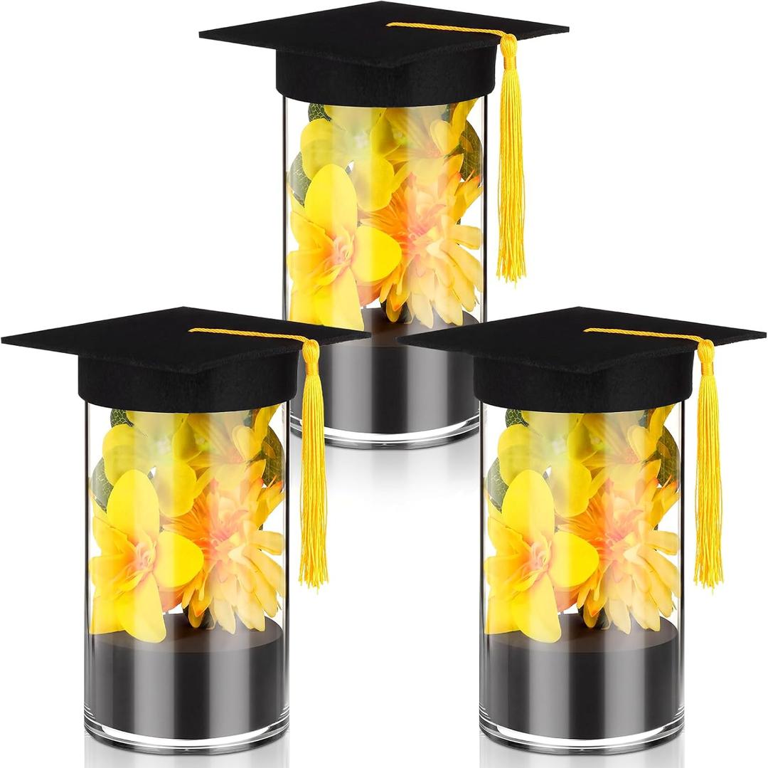 FoldTier 38 Pcs 2026 Graduation Table Centerpieces Set, DIY Grad Party Decorations with Mason Jar Style Vases, Felt Caps, Artificial Flowers, Eucalyptus Sprigs, Class of 2026 Table Decor Gifts(Yellow)