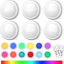 SEMSMOKS Puck Lights with Remote Control, Battery Operated LED Push Light Wireless, 13 Color RGB - for Closet, Bedroom Wall, Under Cabinet, Battery Powered Puck Lights. Convenient 3M Stick On, 6 Pack (White)