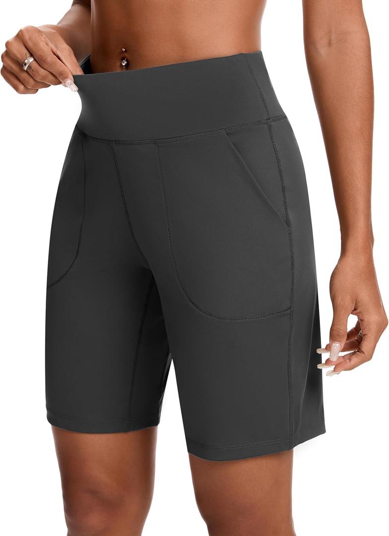 Womens Bermuda Shorts for Women with Zipper Pocket Womens High Waisted Long Shorts for Running Workout Athletic (Medium, Dark Gray)