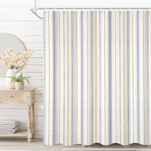 Umpoo Boho Striped Shower Curtain 72x72 Inch Bohemian Blue and Yellow Geometric Pattern Prints Modern Minimalism Bathroom Decor Machine Washable Waterproof Polyester Fabric Accessories with Hooks
