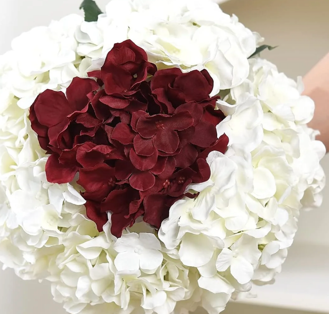 6Pcs White and 9 Pcs Red Silk Hydrangea Artificial Flowers, 20Inch Large Halloween Christmas Lifelike Flowers for Indoor Bouquet Table Centerpieces Floral Arrangements Home Wedding Home