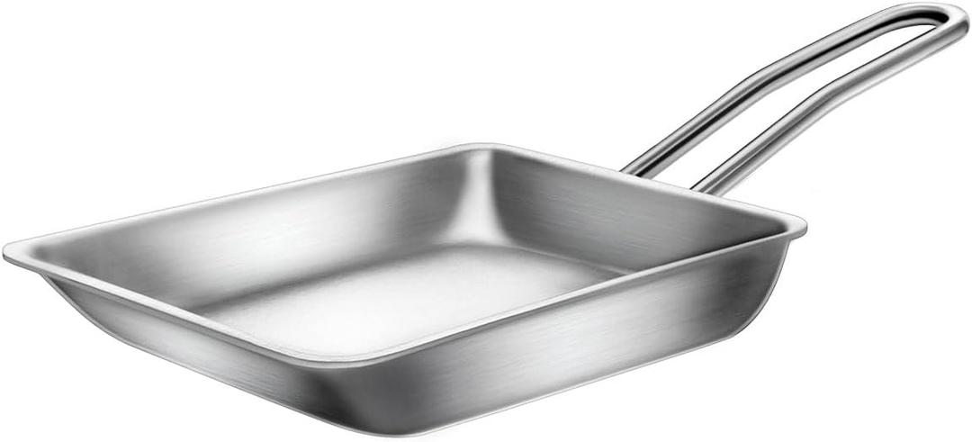 Stainless Steel Fry Pan, 3-Ply Reinforced Body, Rectangular Omelet Pan, Oven & Dishwasher Safe, Induction Compatible, Portable Camping Cookware, Mini or Small Size (14.2Lx5.5WX1.2H inch)