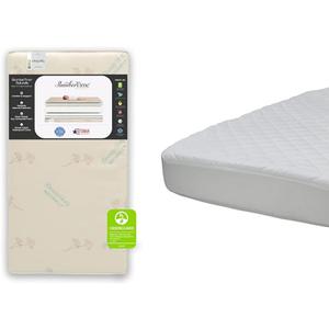 Simmons Kids SlumberTime Naturally 2-Stage Premium Plant-Based Soy Foam Baby Crib Mattress & Beautyrest Kids Fitted Crib Mattress Pad | Waterproof | 52 x 28 | Machine Washable, White