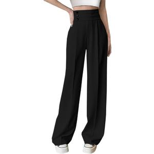 Betusline Women's High Waist Dress Pants Business Side Button Work Wide Leg Pants Straight Leg Trousers for Women, Black, X-Small (Black, XS)