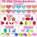 Budbof 28 Packs Valentines Day Gifts For Kids, Cute Mochi Squishy Toys and Valentines Cards with Hearts Box for School Boys Girls Exchange Gifts Classroom Prizes Valentine Party Favors