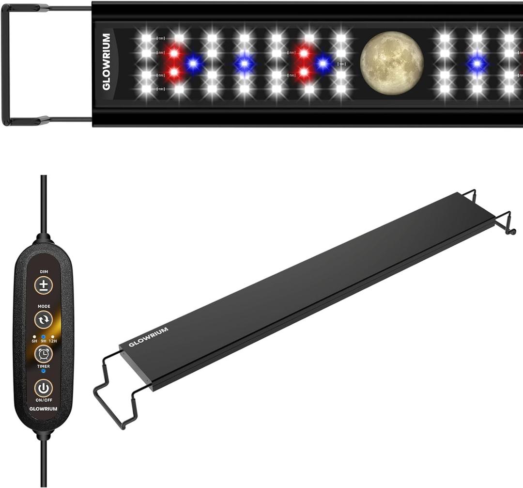 Aquarium Light, LED Fish Tank Light with Timer, Full Spectrum Freshwater Planted Aquarium Grow Lights with Moon Lights, Brightness Adjustable, Daylight/Moonlight Mode, Auto On/Off (12-17 in)