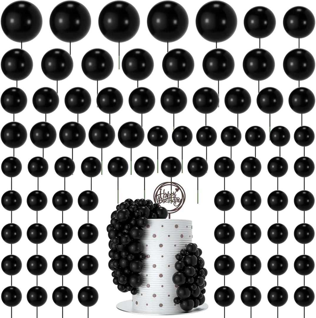 NACHLYNN 80 Pcs Cake Balls Decorations Mini Balloon Cake Topper Balls Foam Cupcake Toppers Balls for Cake Decorating Birthday Parties Weddings Anniversary (Black)