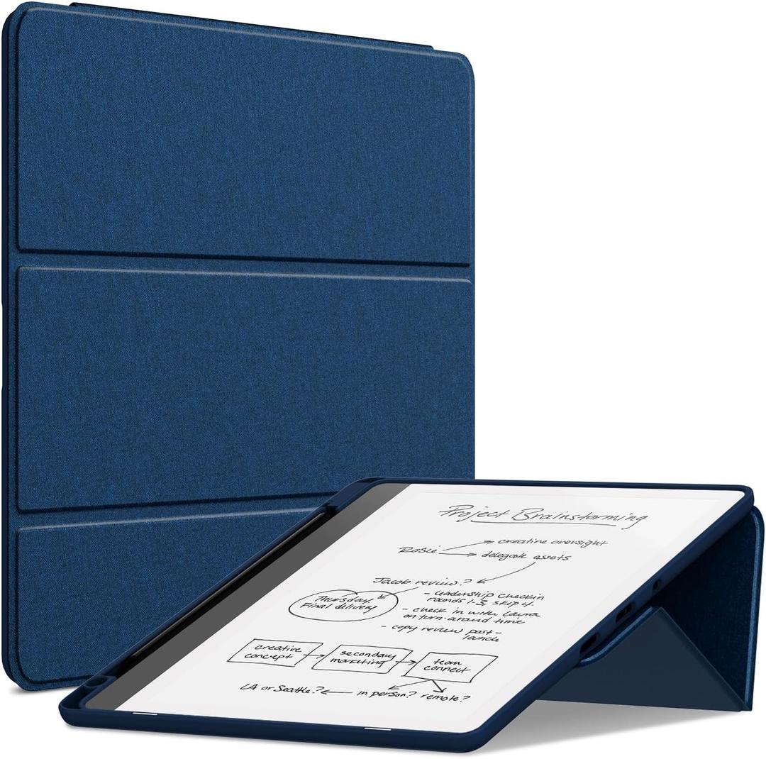 All-New Kindle Scribe Case (10.2", 2024/2022 Released), Sanyetral Premium PU Leather Dual Angle Trifold Stand Cover with Pen Holder and Auto Sleep/Wake Function, Not for TCL Remarkable -Dark Blue