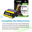 952XL 952 Ink Cartridges 4 Pack Combo, Black Cyan Magenta Yellow, High Yield Replacement for HP 952 XL, Compatible with HP OfficeJet Pro 7740 8710 8720 8715 8210 8703 OfficeJet 8702 Printers