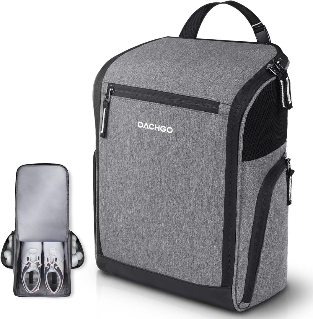 Golf Shoe Bag Men Women, Padded Golf Shoe Carry Bags with Clasped Strap Handle & Side Ventilation, 3 Pockets for Golf Tees, Balls & Accessories, Perfect for Sport Golf Baseball Soccer (Grey)