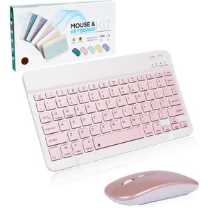 Bluetooth Keyboard and Mouse Combo,Ultra Slim Rechargeable Portable Wireless Keyboard Mouse Set Compact for Android Windows Tablet Cell Phone iPhone iPad Computer Desktop PC Laptop(Pink)