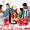 Supervitae 24 Pack Gingham Gift Bags Medium Red and White Theme Party Decoration Supplies Reusable Non Woven Totes for Checkered Dinner Baby Shower Wedding Party Favor(9.8" x 7.9" x 3.9")