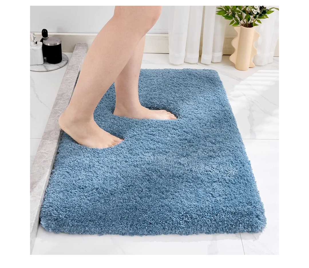 Small Bathroom Rug 17x24 Non Slip Blue Fluffy Bath Mat for Bathroom Floor Washable Plush Luxury Bath Rug for Tub Soft Shaggy Absorbent Shower Mat