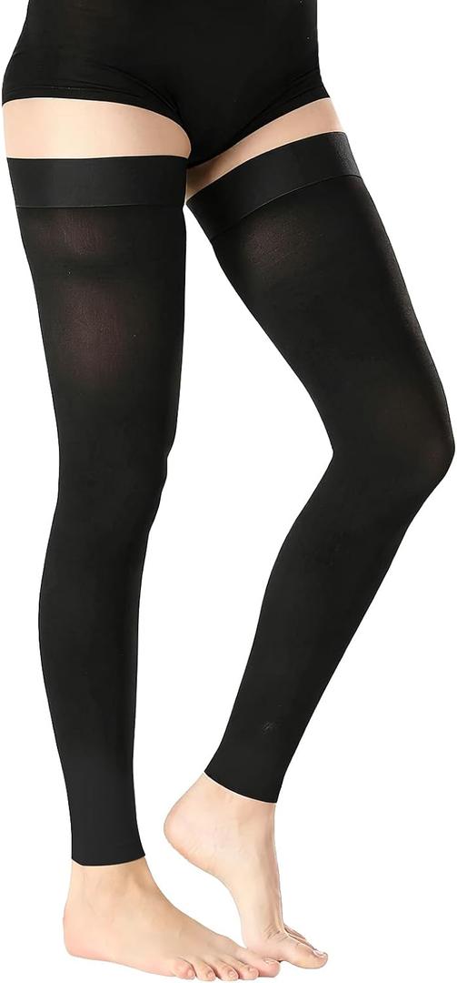 Thigh High Medical Compression Stockings For Women & Men,15-20 mmHg Thigh High Compression Socks,Firm Graduated Support Hose with Silicone Dot Band-Ideal for DVT,Varicose Veins,Edema,Swelling - Black 2XL