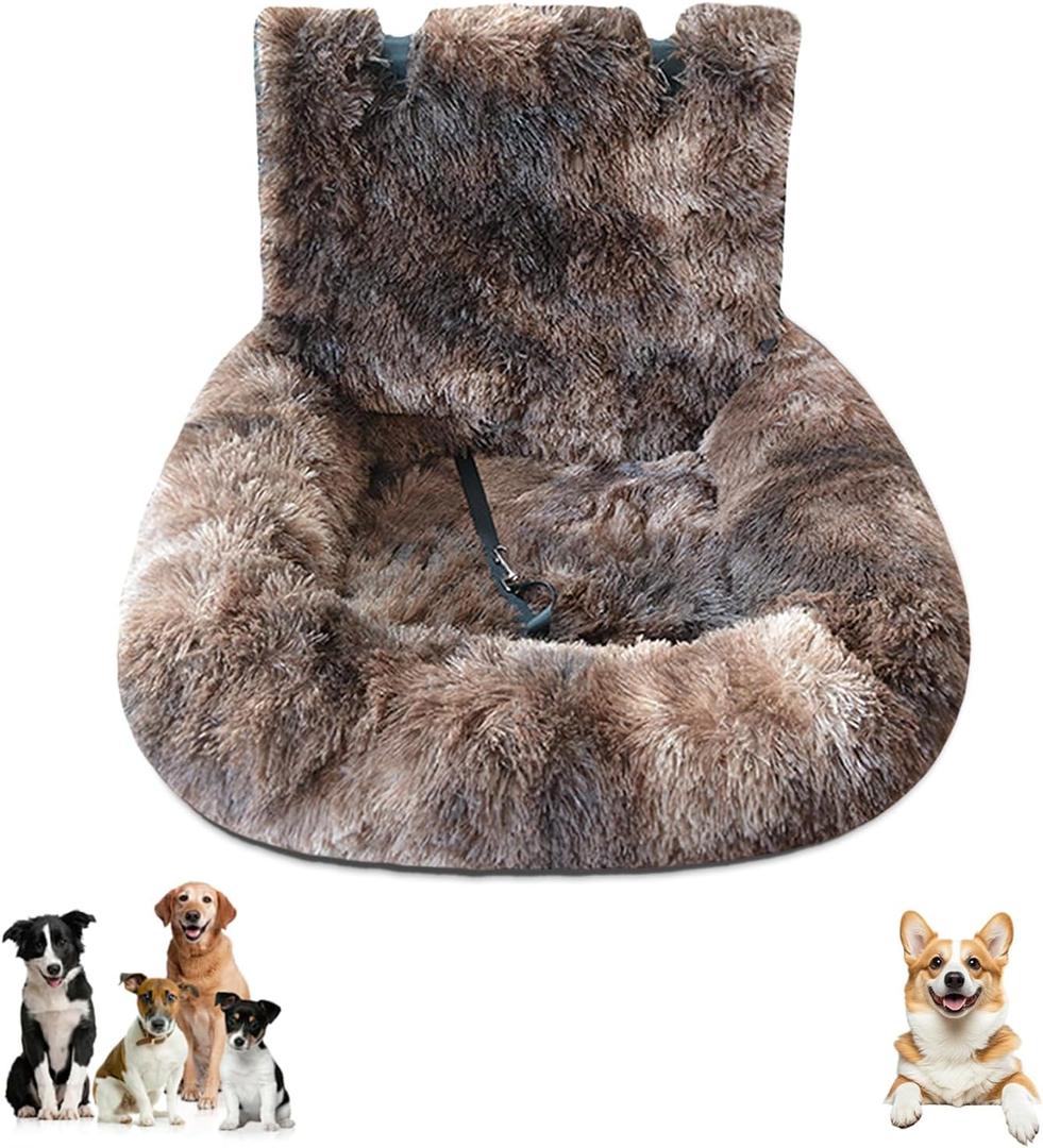 Car Seat Dog with Safety Straps,Fluffy Safety Pet Seat,Removable and Easy to Clean Protects from Dirt (Dark Coffee, 28 * 23in) (72x 60 cm)
