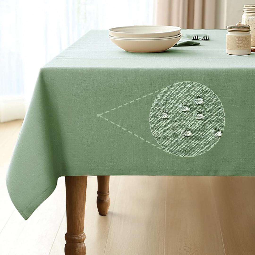 Pureegg Rectangle Linen Tablecloth Waterproof & Stain Resistant, Wrinkle-Free Table Cloth Adds Elegance and Protection, Ideal for Dining, Party, Wedding and Outdoor, 60 x 84 Inch, Sage Green