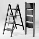 Step Ladder 4 Step Folding, Sturdy 330 Lbs Small Step Stool for Adults, Closet Step Stool Ladder with Anti-Slip Wide Pedals, Portable Folding Ladder for Home Kitchen Office (Black)