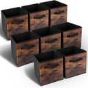 EWES 13 Inch Fabric Storage Cubes, 8 Pack Foldable Storage Bins with Handle, Storage Baskets Box for Shelves, Closet, Organizer, Rustic Brown and Black