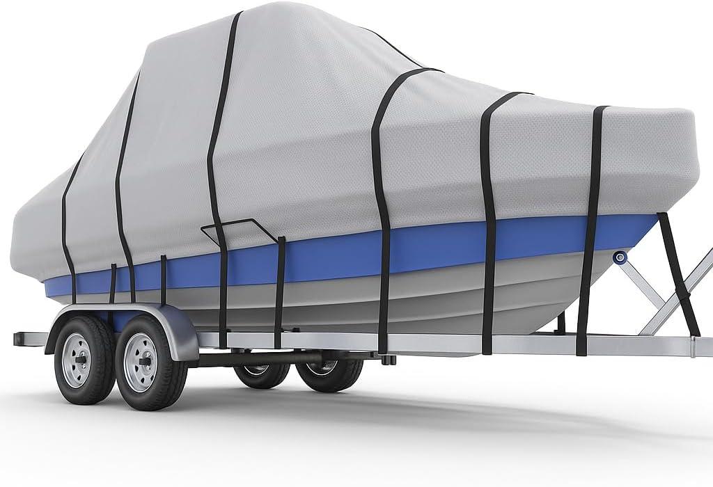 T-Top/Hard-Top Center Console Boat Cover, 1200D Heavy Duty Waterproof Boat Cover, 18-20ft Long Beam Width up to 96", Gray
