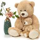 MorisMos Decorations Teddy Bear with Baby for Baby Shower, 39 Inch Soft Bear Stuffed Animal, Gift for Birthday Kids Girls Boys, Party Favor, Tan