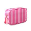 EMBRUNIOICE Stripe Makeup Bag Travel Cosmetic Bag Organizer Tassel Toiletry Bag Large Canvas Zipper Pouch and Mahjong Tile Bag (Pink with Hot Pink)