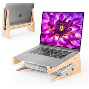 Wood Laptop Stand,Universal Computer Stands for Desk,Vertical Laptop Holder for MacBook Pro, Wooden Laptop Riser for MacBook Air, Dell, HP, Lenovo Compatible with 13.3 to 17.3 Inches All Laptops