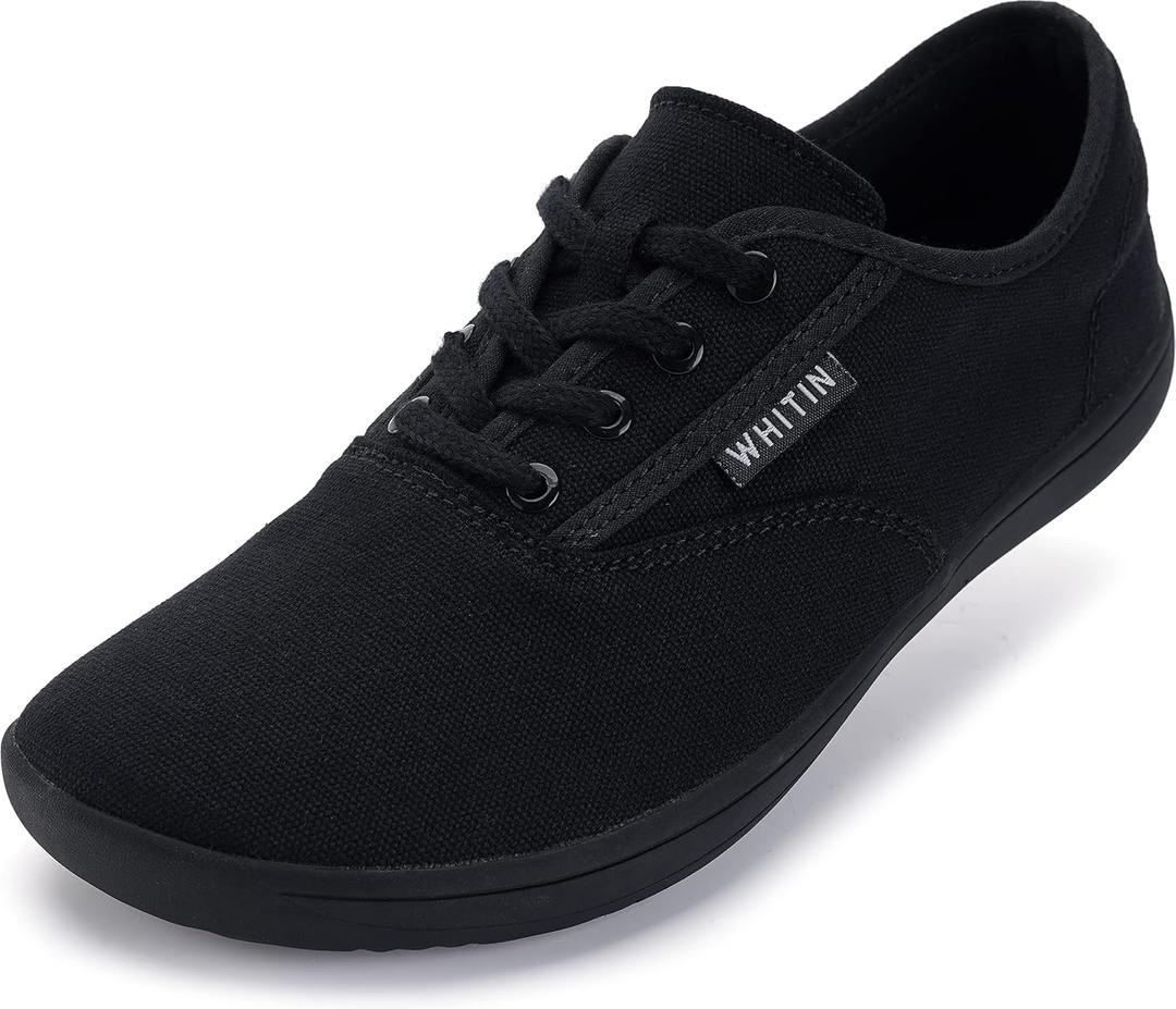 WHITIN Womens Canvas Minimalist Barefoot Sneakers Extra Wide Toe Box Zero Drop Sole Shoes Ladies Width Fit Minimus Exercise Flat Tenis Casual Jogging Walking Gym Comfort Female (Black, Women 7)