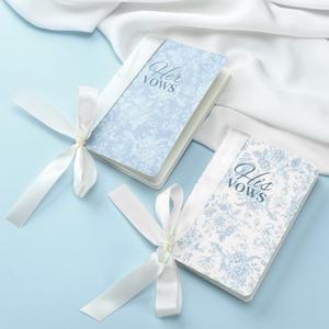 Engrowtic 2 Pcs Blue His and Hers Wedding Vow Books with Ribbon Bow Floral Vow Books Notebook for Wedding Vows Gift for Bride and Groom with 48 Pages 3.94 x 5.91 Inches Bridal Shower Gifts