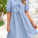 PRETTYGARDEN Womens 2025 Summer Casual Short Sleeve Dresses A Line Bow Tie Front Babydoll Loose Cute Mini Dress with Pockets (S)