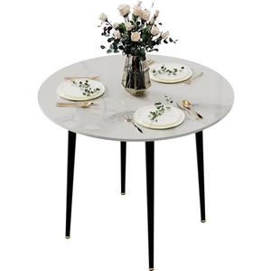 Wisfor Sintered Stone Dining Table: 32" Round Reception Table Modern Coffee Table Marble Table with Metal Legs for Kitchen Living Room Office Patio Seaside (White)