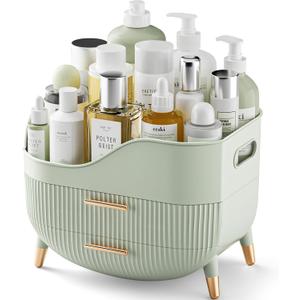 Pajiriona Makeup Organizer with Drawers, Green Skincare Organizer for Vanity, Storage Box with Handle, Large Cosmetic Display Case for Dresser, Bathroom Countertop