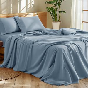 Shilucheng 1200 Thread Count Cotton Sheets SetLuxury 100% Egyptian Cotton Bed Sheets5-Star Hotel Quality Sheets, Breathable & Cooling, 16 Inch Deep Pocket - 4 Piece (French Blue, Queen)