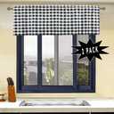 Buffalo Black and White Check Kitchen Window Valance 2 Pack Half Short Gingham Plaid Farmhouse Textured Curtain 18x52 Inch Rod Pocket