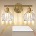 Gold 2 Light Bathroom Vanity Light,14.9in Modern Bathroom Lighting Fixtures Over Mirror with Tulip Crystal Glass Shade,Brass Vintage Vanity Lights for Bathroom Living Room Bedroom（not include bulbs)