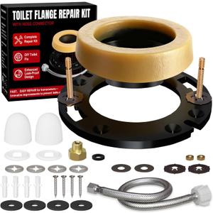 Toilet Wax Ring Replacement Kit with Flange & 16" Water Supply Line (7/8 in. Ballcock x 3/8 in. Comp)  Toilet Installation Kit, 3"/4" Drain Compatible, Toilet Flange Repair Kit